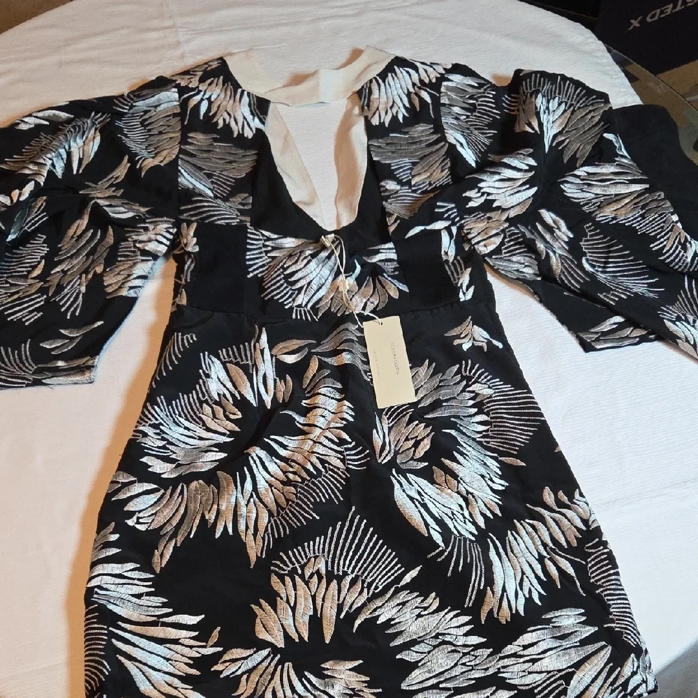 BCBG Black Dress with Silver Leaf Design - Picture 8 of 12